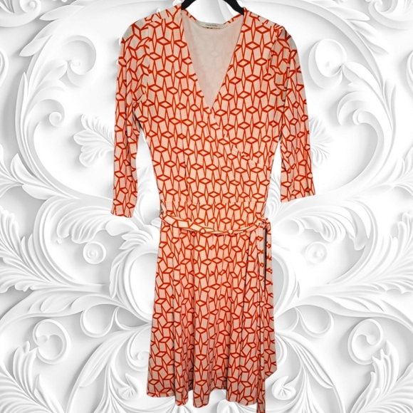 41 Hawthorne Tan Dress With Red Geographic Design - Picture 7 of 7